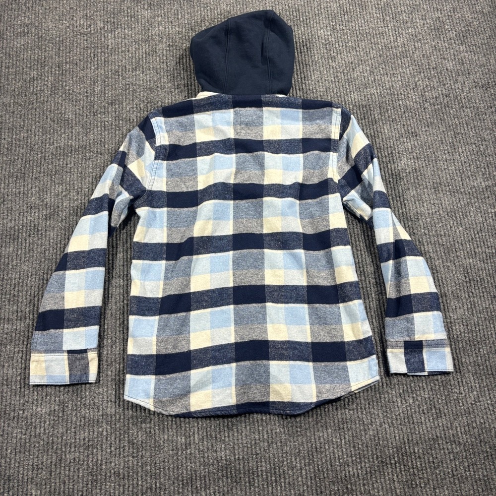 Levi's Hooded Flannel Shirt Kids Size L 10/12 Blue Plaid Long Sleeve Button Up - Picture 7 of 7